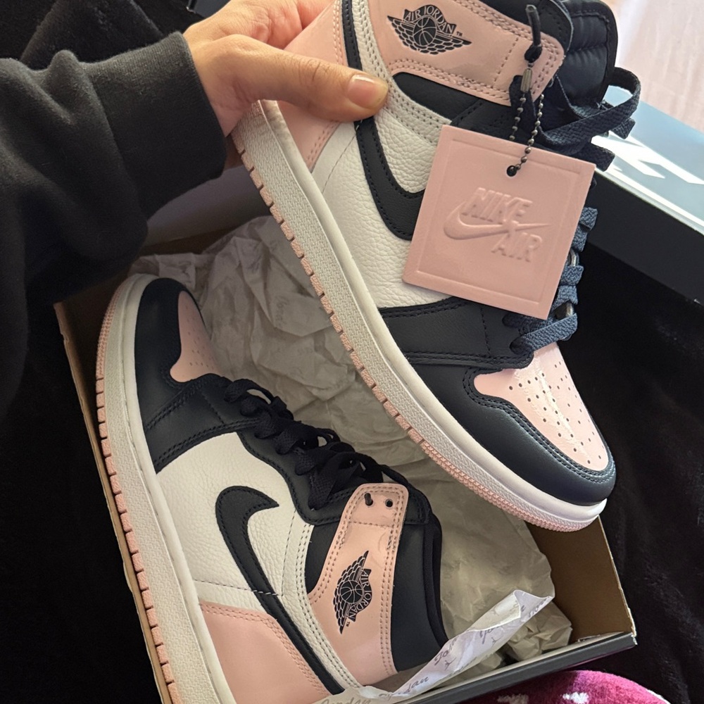 Nike Women's Pink and navy blue air Jordan 1s